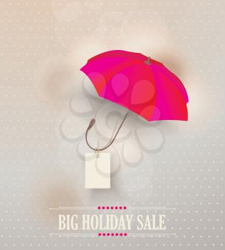 Sale poster with classic elegant opened red umbrella, vector illustration