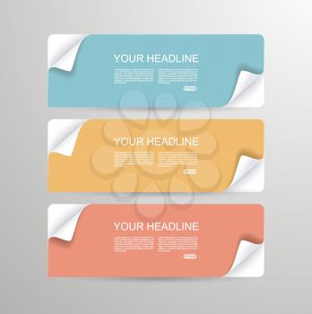 Banners with bent paper corners, can be used for price list widget with  payment plans, online services, pricing tables, websites and applications.