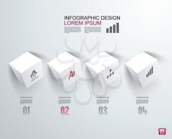 Abstract white cubes infographics with options template. Can be used for diagram, data,  step options, banner, web design.