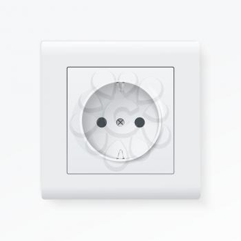 Realistic white power socket with shadow, 3d  vector illustration.