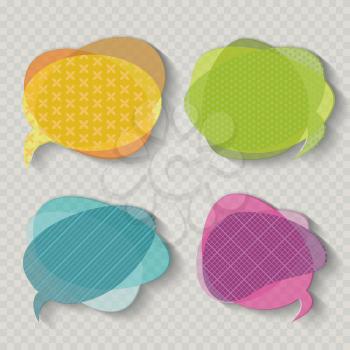 Speech Bubbles Icons in retro shades, on vintage transparent background.