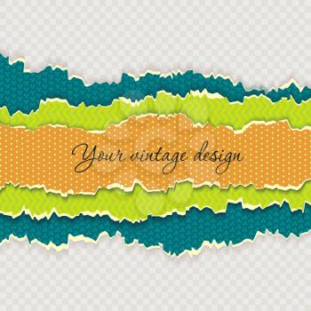Color paper layers with different patterns and ripped edges, vintage design.