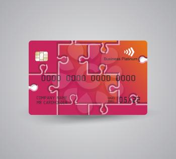 Credit card bright puzzle design  with shadow. Detailed abstract credit card concept  for business, payment history, shopping malls, web, print.