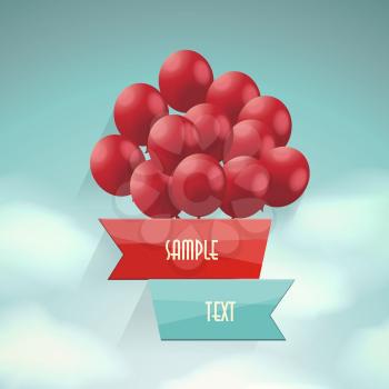 Bright banner with red ballons.Vintage card. Vector.
