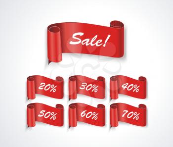 SALE red banner set with discount percentage, vector.