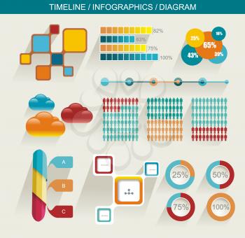Business Design Template Set elements of infographics, timeline, diagram, web design. 