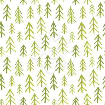 Seamless pattern with watercolor fir trees