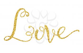 Glitter golden decorative love hand lettering
