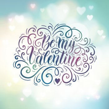 Happy Valentine's day hand lettering banner on blured background. Can be used for website background, poster, printing, banner, greeting card. Vector illustration
