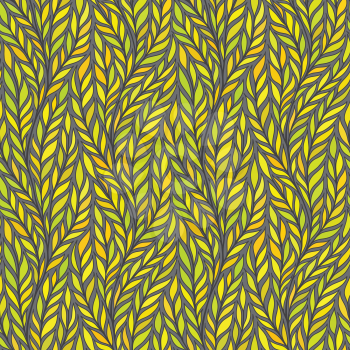 Hand drawn pattern with decorative floral ornament. Stylized colorful branches. Summer spring background, nature collection. Vector illustration