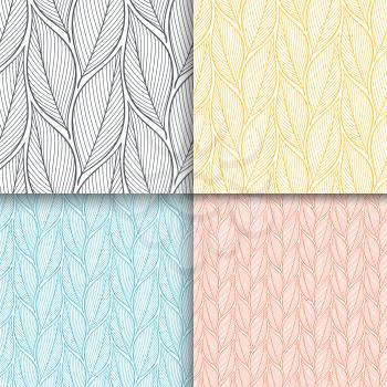 Stylized colorful branches and leaves seamless pattern set. Nature universal textures. Hand drawn decorative floral ornamental background. Vector illustration