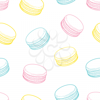 French macarons cookies seamless pattern. Doodle decorative hand drawn vector illustration