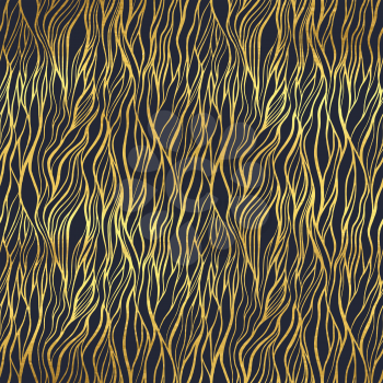 Abstract doodle wavy line golden seamless pattern. Universal basic background. Shining luxury glamour vector illustration