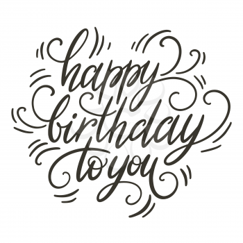 Happy birthday doodle hand lettering. Romantic background. Greeting card design template. Can be used for website background, poster, printing, banner. Vector illustration