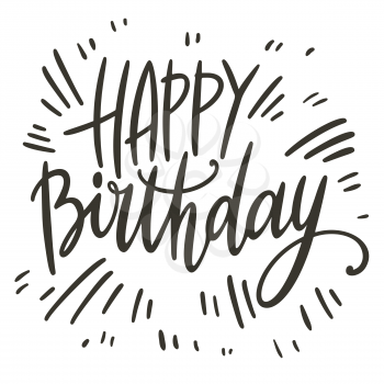 Happy birthday doodle hand lettering. Romantic background. Greeting card design template. Can be used for website background, poster, printing, banner. Vector illustration