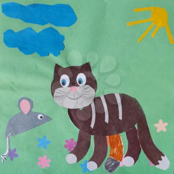 Children's odd job with mouse and amusing cat