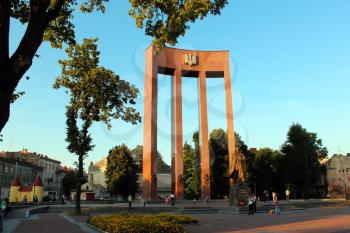monument of S. Bandera and great trident in Lvov city
