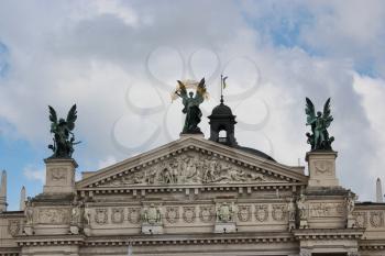 top of the building of great architectural ensemble of opera-house in Lvov city