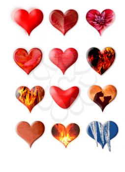 Set of different hearts isolated on white background
