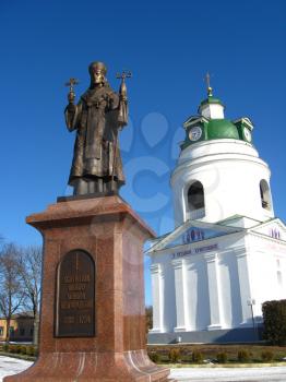 Religious place with monument in Priluky town in Ukraine