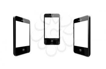 three modern mobile phones isolated on the white background
