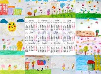 beautiful calendar for 2015 year with different children's drawings