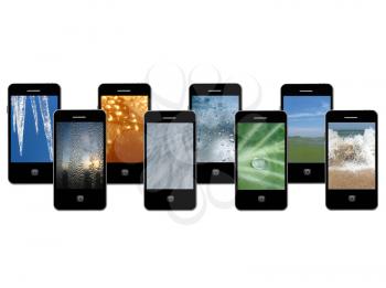 Modern mobile phones with different phases of water
