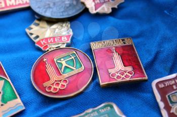 Set of different Soviet badges about olympiad in Moscow 1981