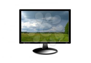 black monitor with image isolated on the white background