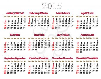 usual office calendar for 2015 year on the white background