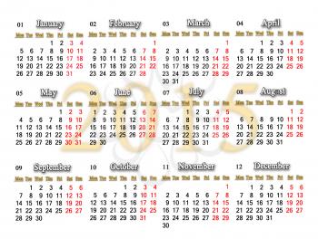 usual office calendar for 2015 year on white background
