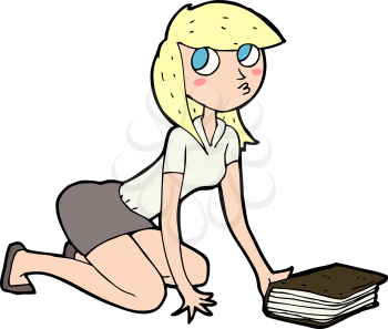 Royalty Free Clipart Image of a Girl Picking Up Book