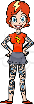 Royalty Free Clipart Image of a Woman with Many Tattoos