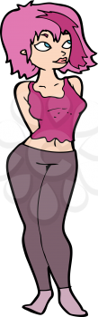 Royalty Free Clipart Image of a Punk Female with Pink Hair