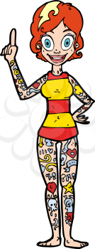 Royalty Free Clipart Image of a Woman Covered in Tattoos