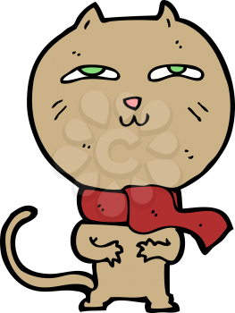 Royalty Free Clipart Image of a Cat Wearing a Scarf