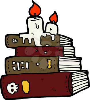 Royalty Free Clipart Image of a Stack of Books with Candles