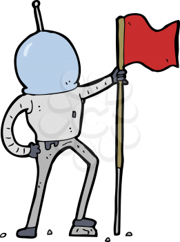 Royalty Free Clipart Image of an Astronaut Holding a Flag