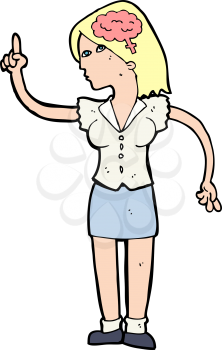 Royalty Free Clipart Image of a Girl Pointing Up with a Brain Symbol