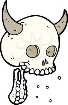 Royalty Free Clipart Image of a Skull with Horns and Broken Jaw