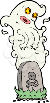 Royalty Free Clipart Image of a Ghost Over a Tombstone