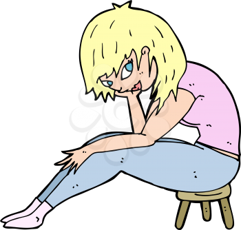 Royalty Free Clipart Image of a Woman Sitting on a Stool