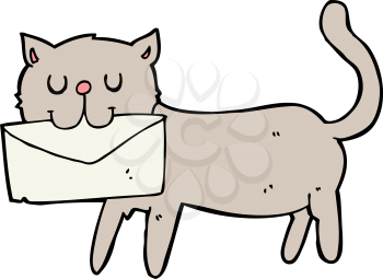 Royalty Free Clipart Image of a Cat Carrying an Envelope