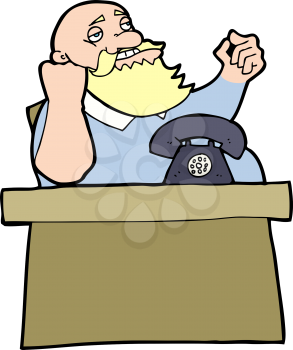 Royalty Free Clipart Image of a Man Sitting at a Desk with a Phone
