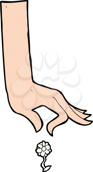 Royalty Free Clipart Image of a Hand Picking a Flower