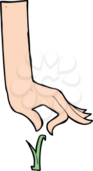 Royalty Free Clipart Image of a Hand Picking Grass