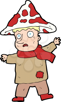Royalty Free Clipart Image of a Man Wearing a Mushroom as a Hat