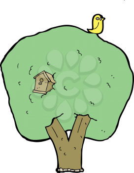 Royalty Free Clipart Image of a Tree with a Birdhouse