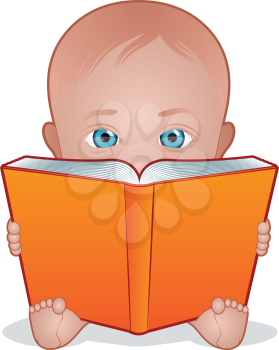 Illustration of a young child holding a large open book