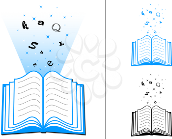 Book icons with exploding letters